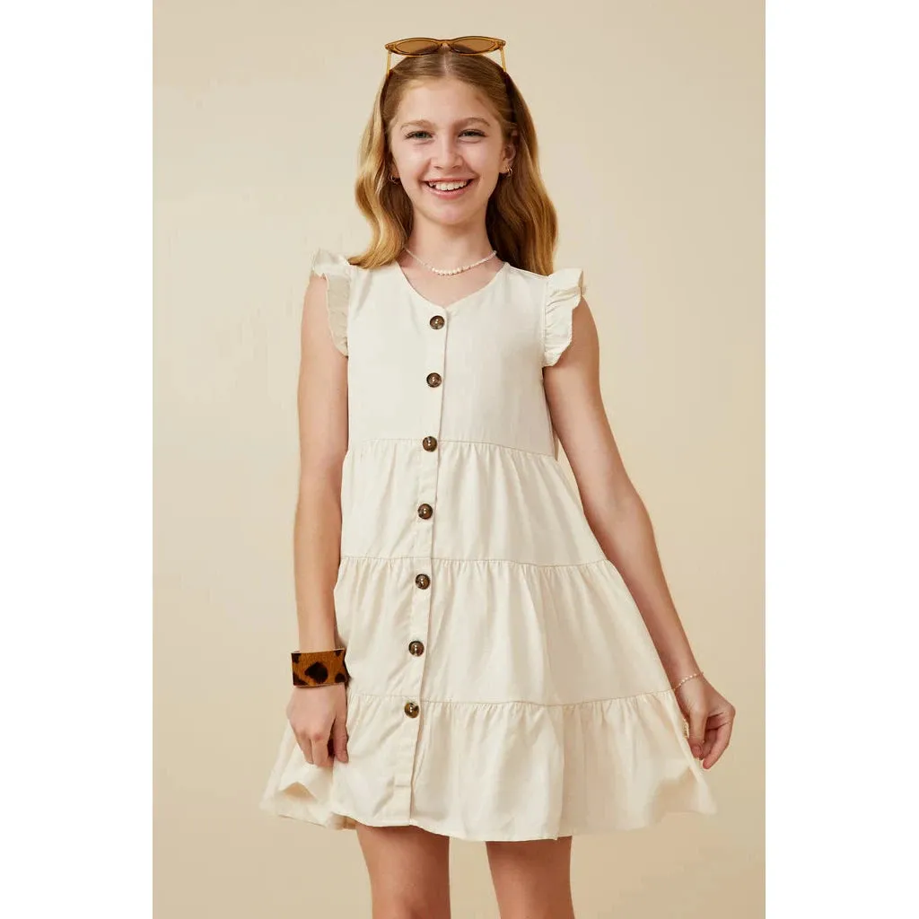 Hayden Girls Ruffled Button Down Tiered Tank Dress - Ivory