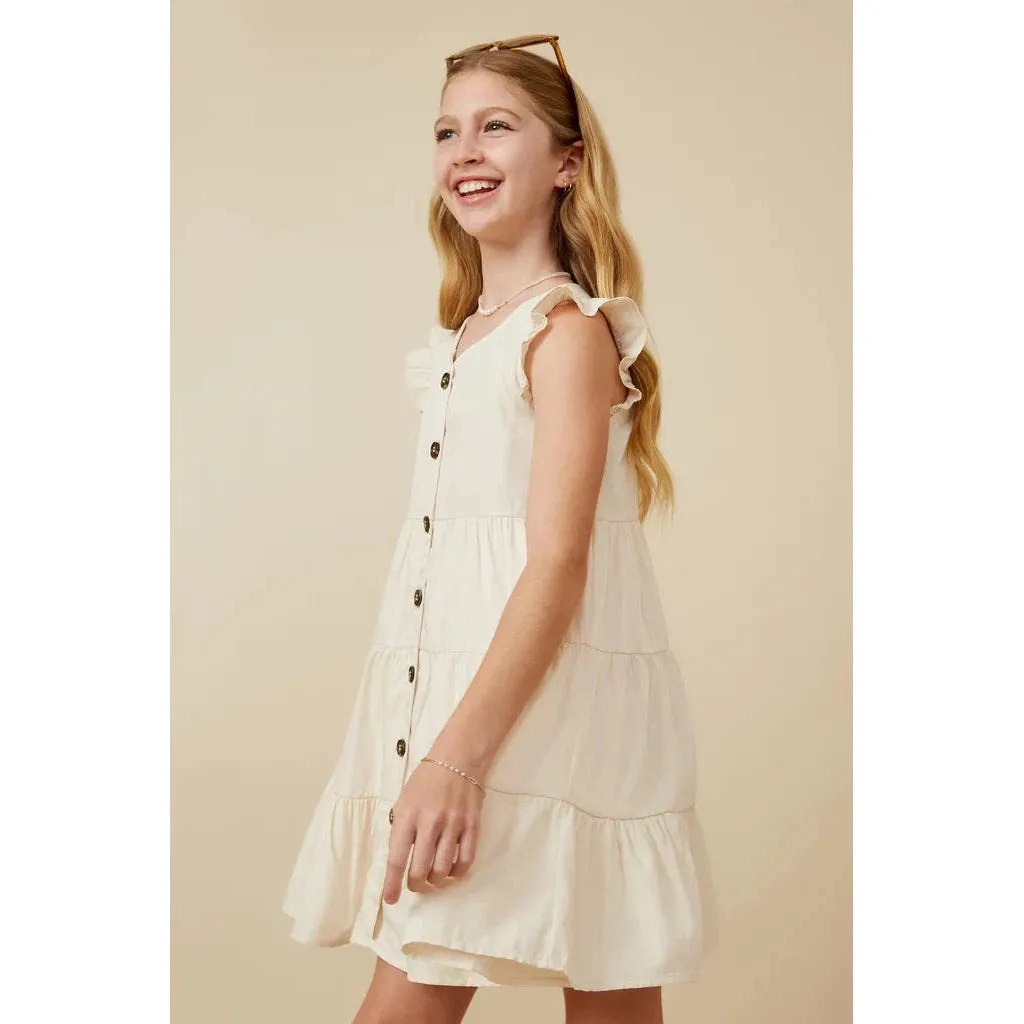 Hayden Girls Ruffled Button Down Tiered Tank Dress - Ivory