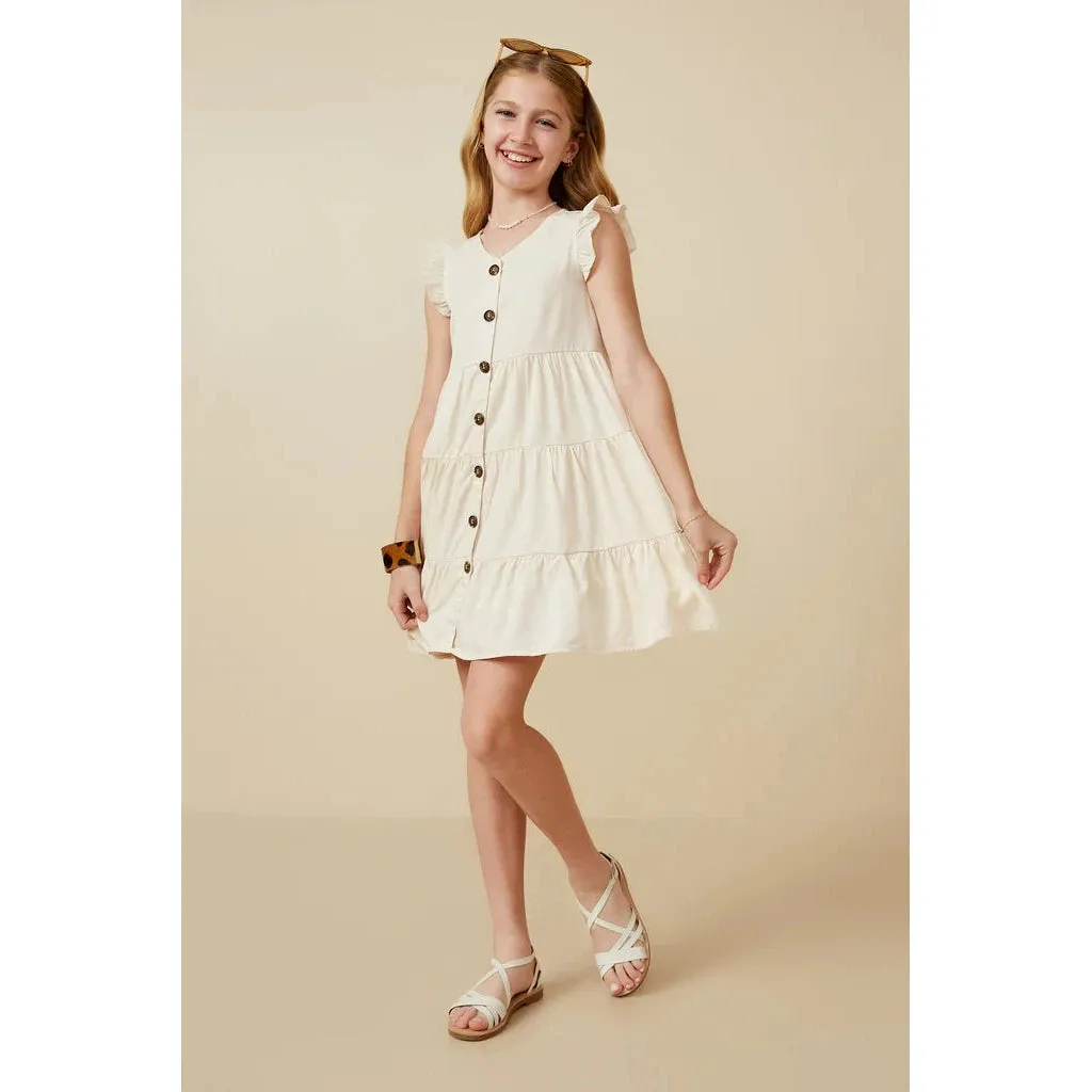 Hayden Girls Ruffled Button Down Tiered Tank Dress - Ivory