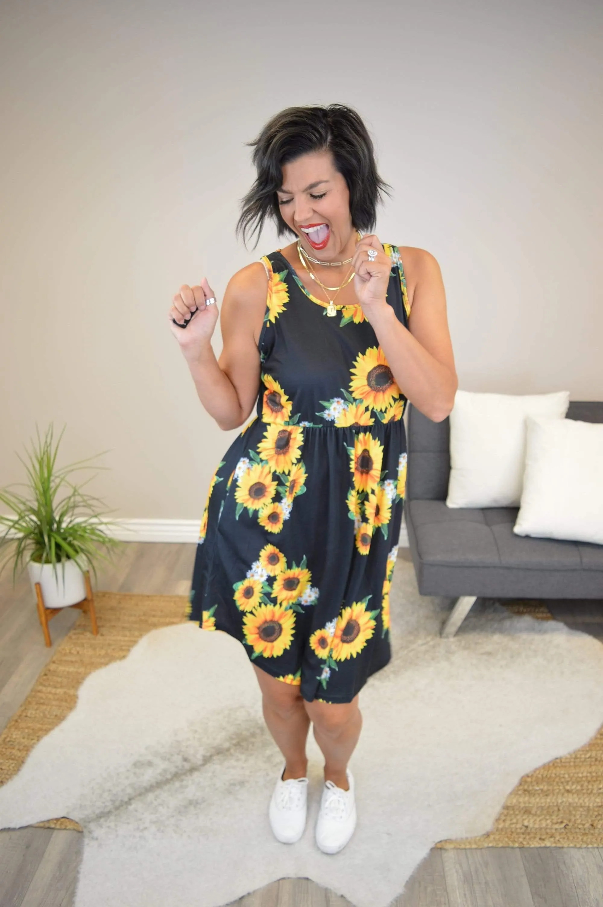 Hazel Blues® | Sunflower Baby Doll Tank Dress