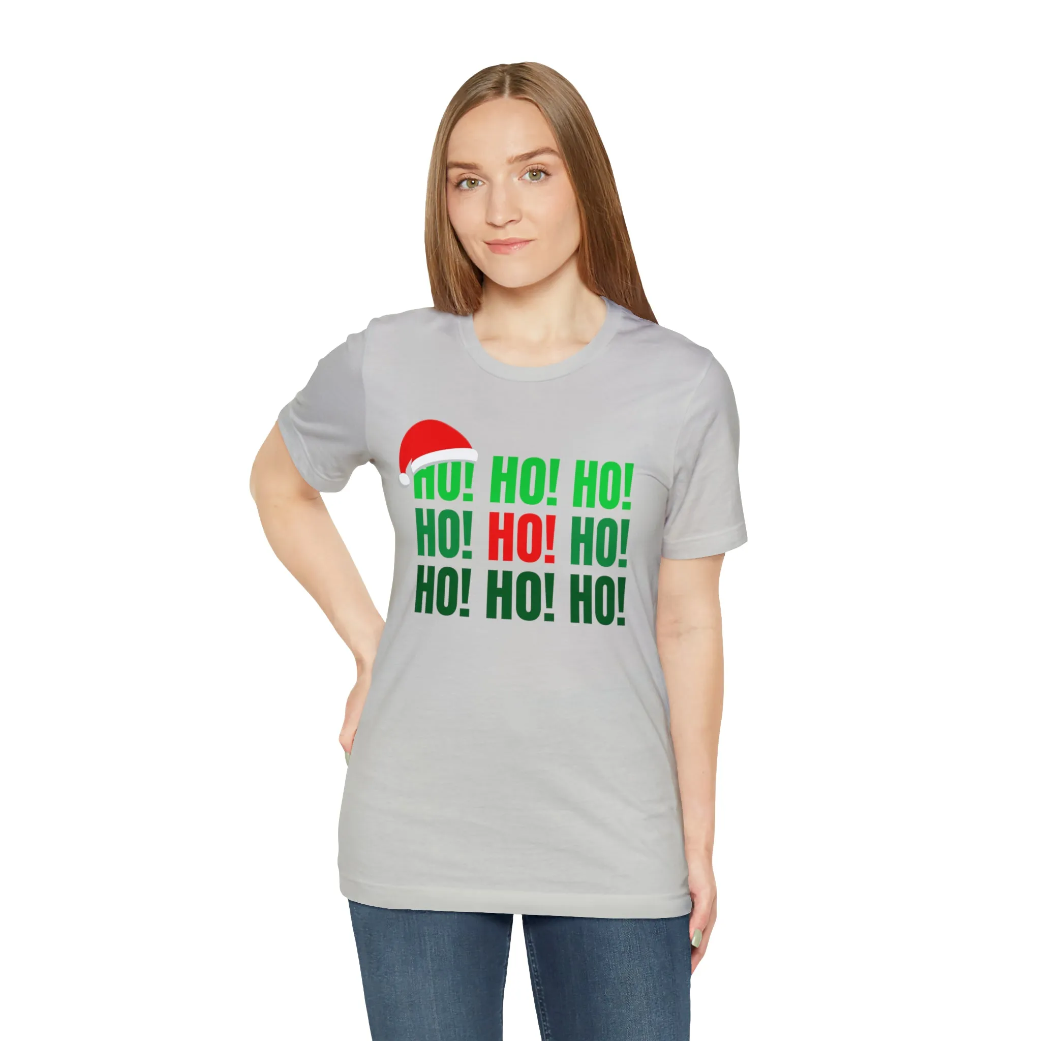 HO! HO! HO! Santa Hat T-Shirt | Red and Green Ho Ho Ho Tee |  Bella Canvas 3001Unisex | Funny Short Sleeve Tshirt