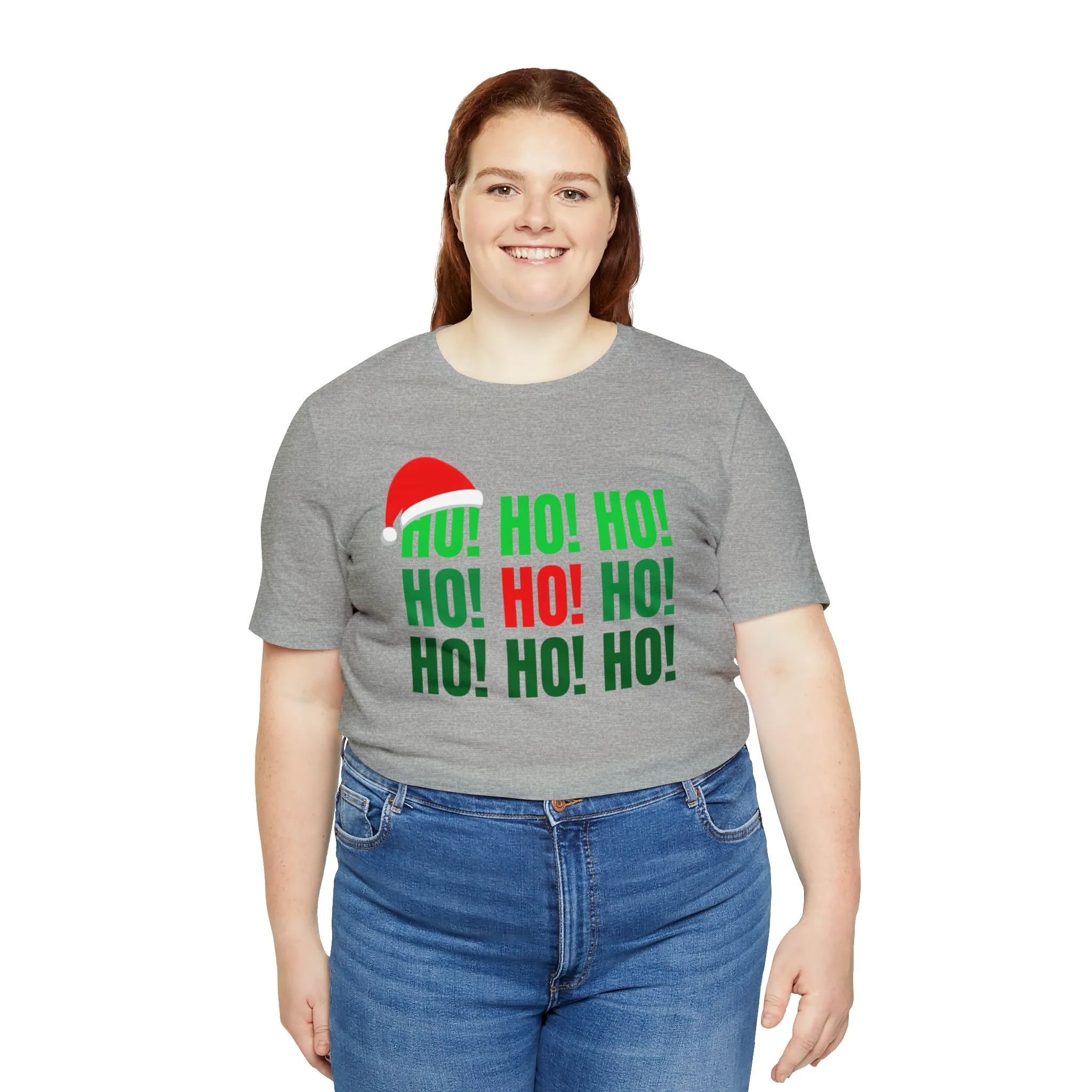 HO! HO! HO! Santa Hat T-Shirt | Red and Green Ho Ho Ho Tee |  Bella Canvas 3001Unisex | Funny Short Sleeve Tshirt