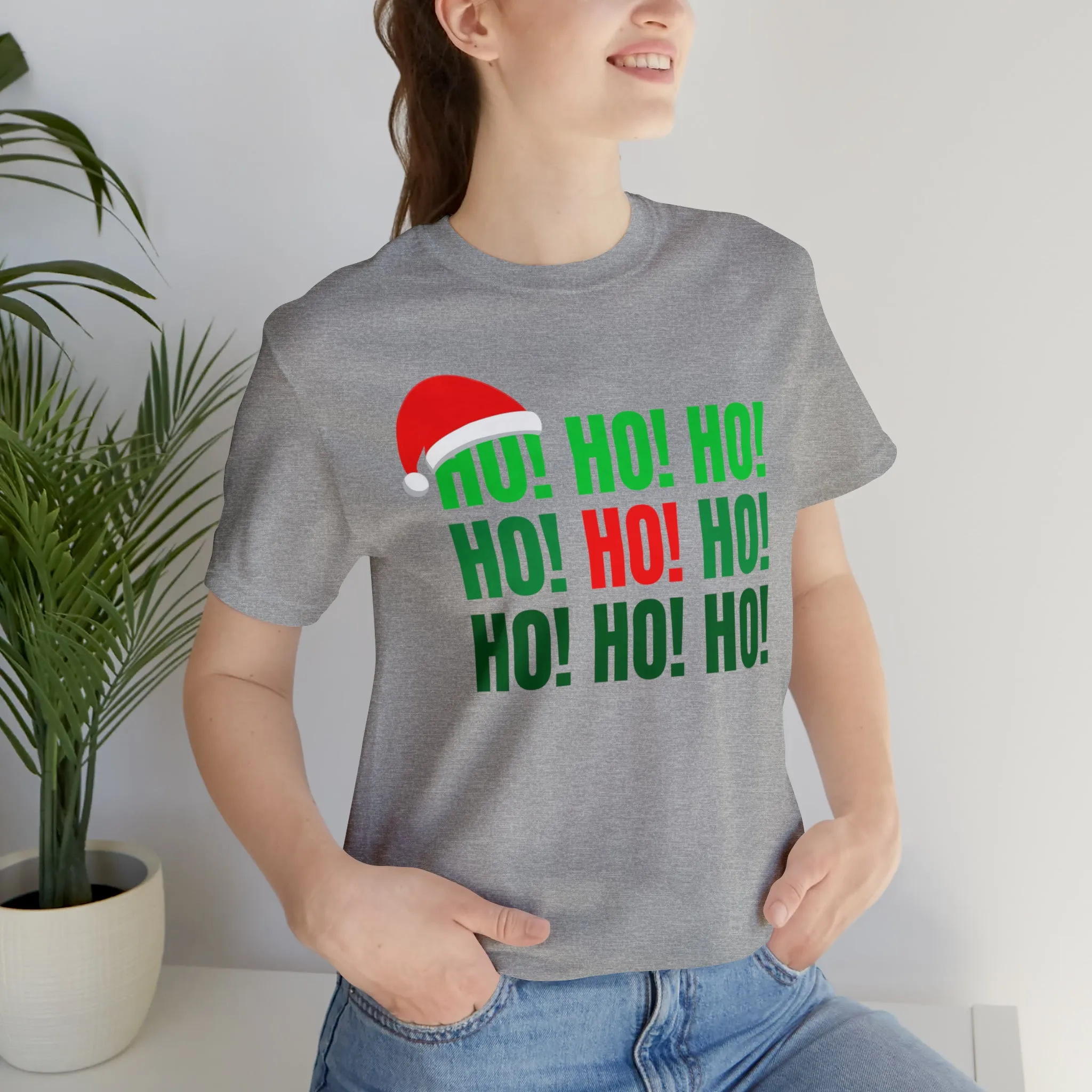 HO! HO! HO! Santa Hat T-Shirt | Red and Green Ho Ho Ho Tee |  Bella Canvas 3001Unisex | Funny Short Sleeve Tshirt