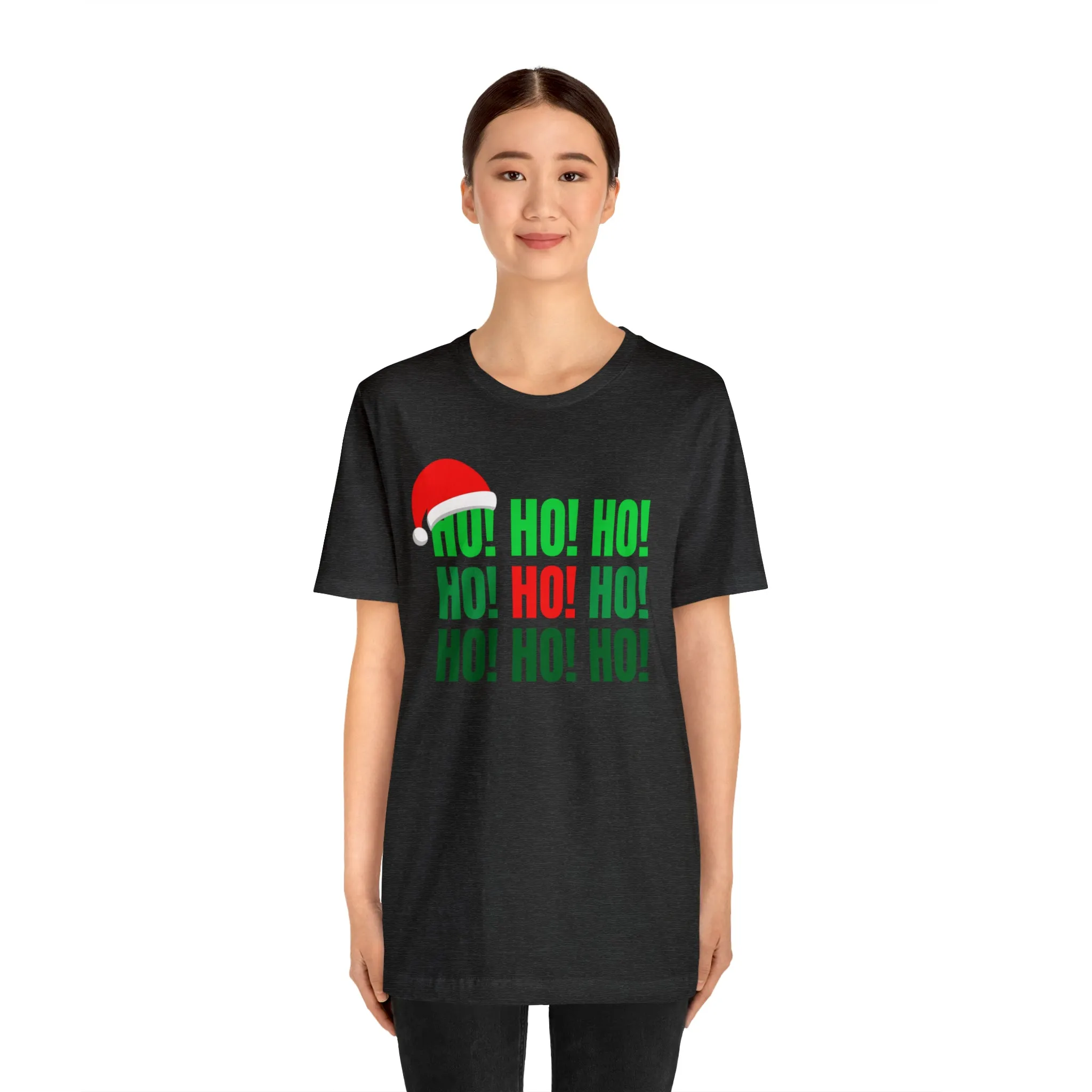 HO! HO! HO! Santa Hat T-Shirt | Red and Green Ho Ho Ho Tee |  Bella Canvas 3001Unisex | Funny Short Sleeve Tshirt