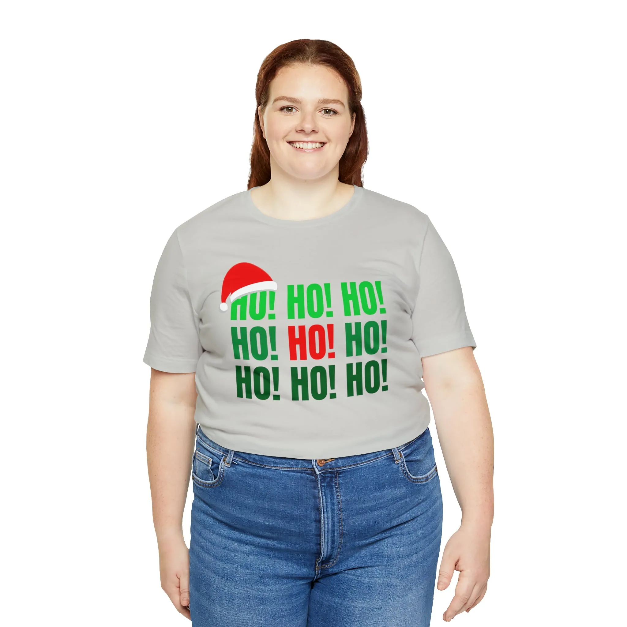 HO! HO! HO! Santa Hat T-Shirt | Red and Green Ho Ho Ho Tee |  Bella Canvas 3001Unisex | Funny Short Sleeve Tshirt