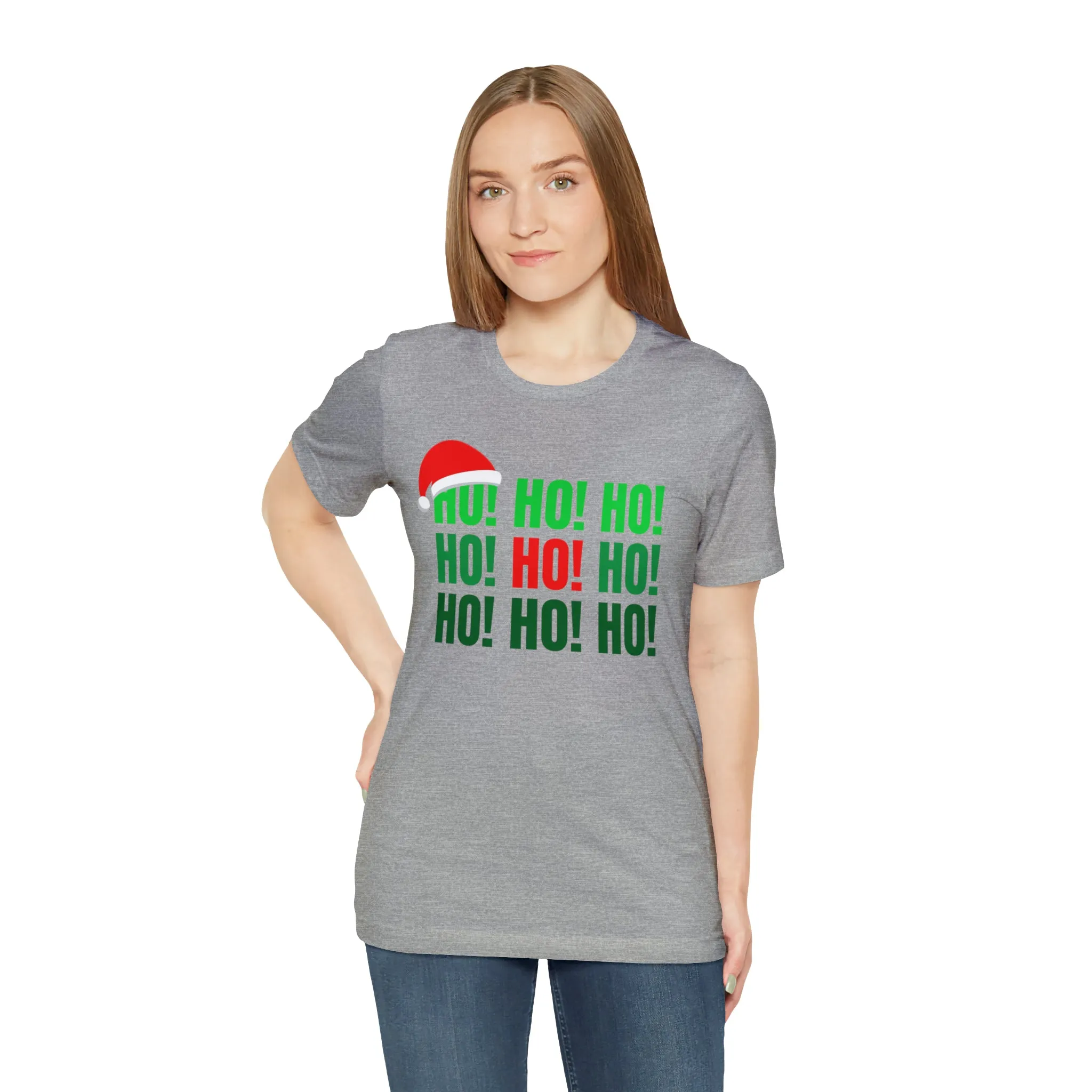 HO! HO! HO! Santa Hat T-Shirt | Red and Green Ho Ho Ho Tee |  Bella Canvas 3001Unisex | Funny Short Sleeve Tshirt