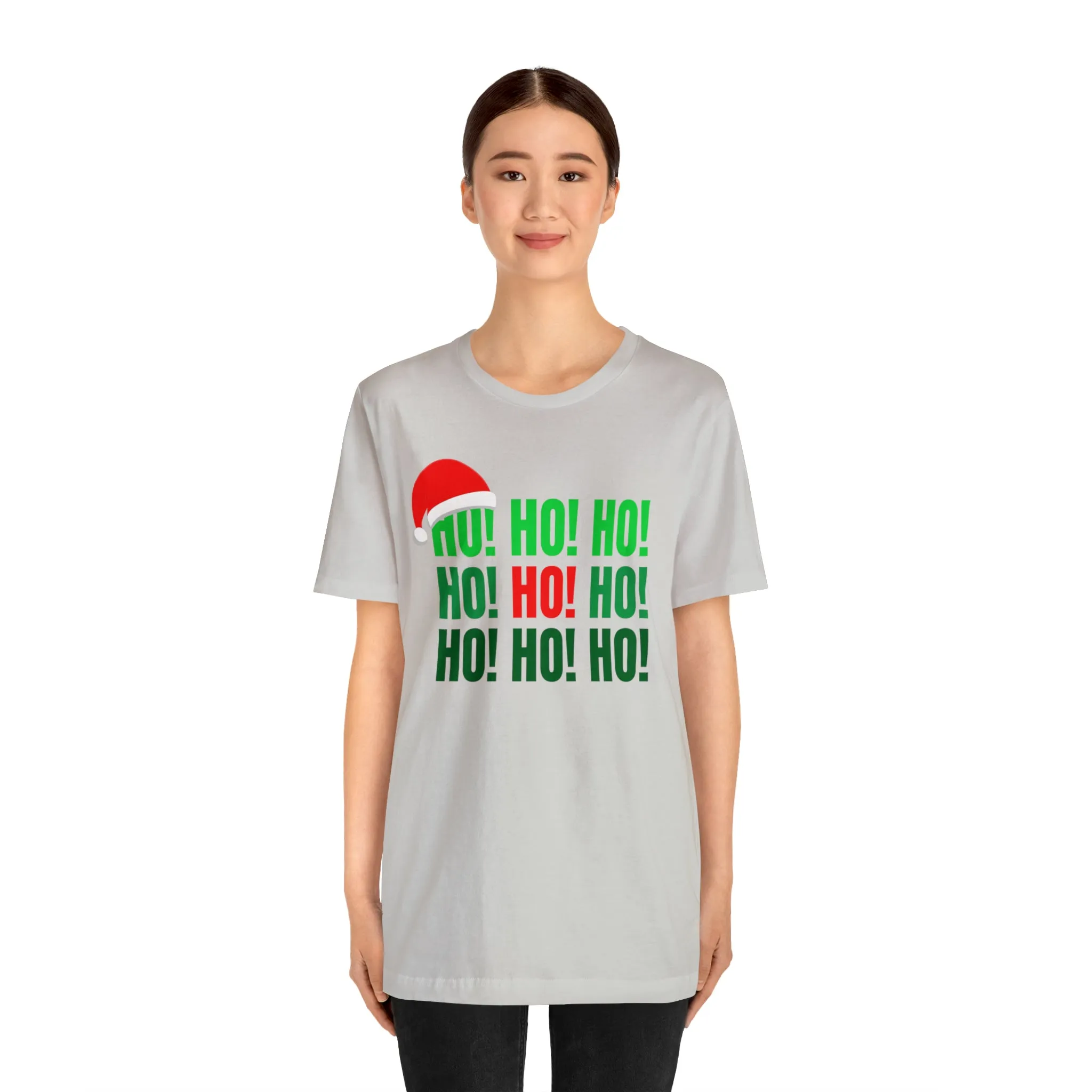 HO! HO! HO! Santa Hat T-Shirt | Red and Green Ho Ho Ho Tee |  Bella Canvas 3001Unisex | Funny Short Sleeve Tshirt