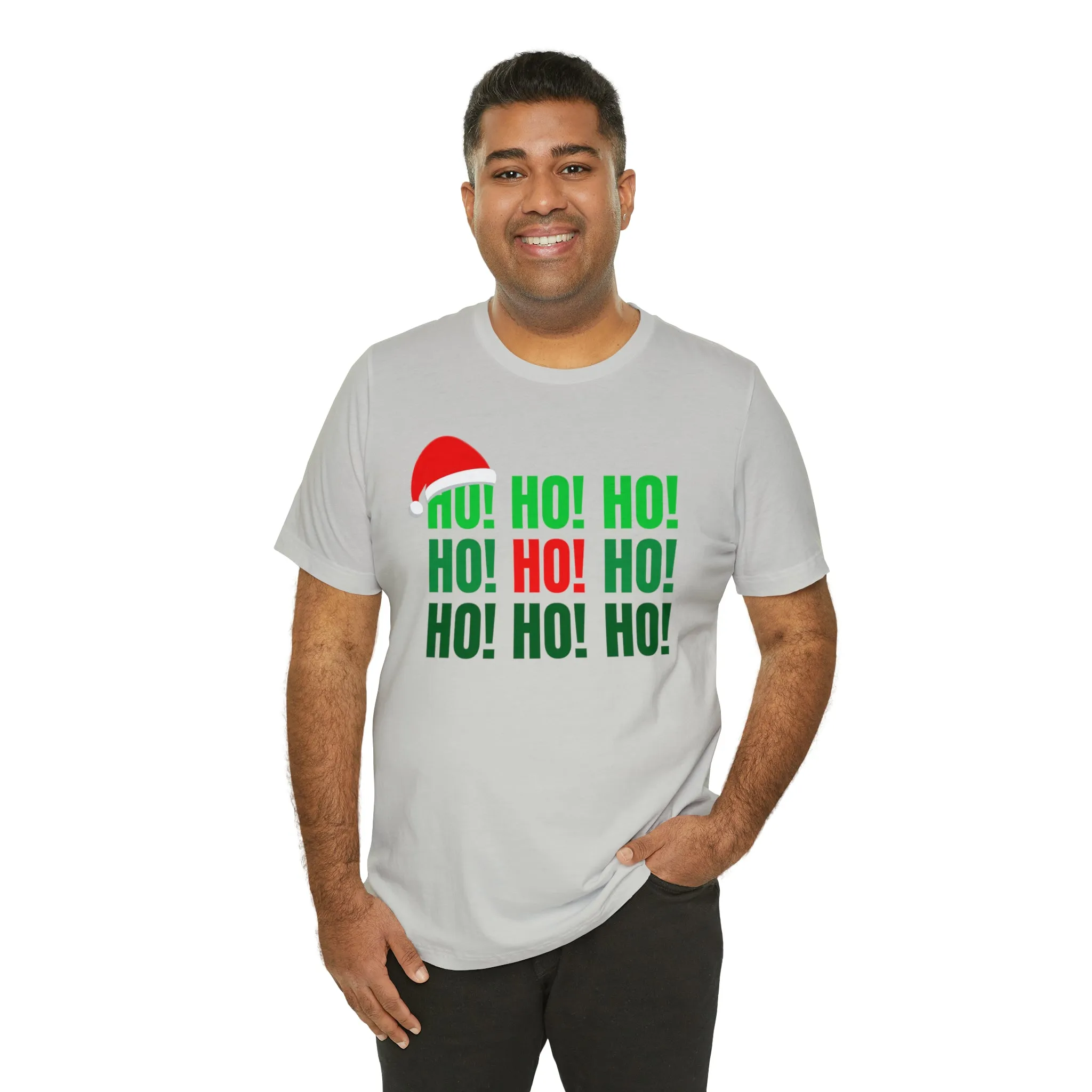 HO! HO! HO! Santa Hat T-Shirt | Red and Green Ho Ho Ho Tee |  Bella Canvas 3001Unisex | Funny Short Sleeve Tshirt