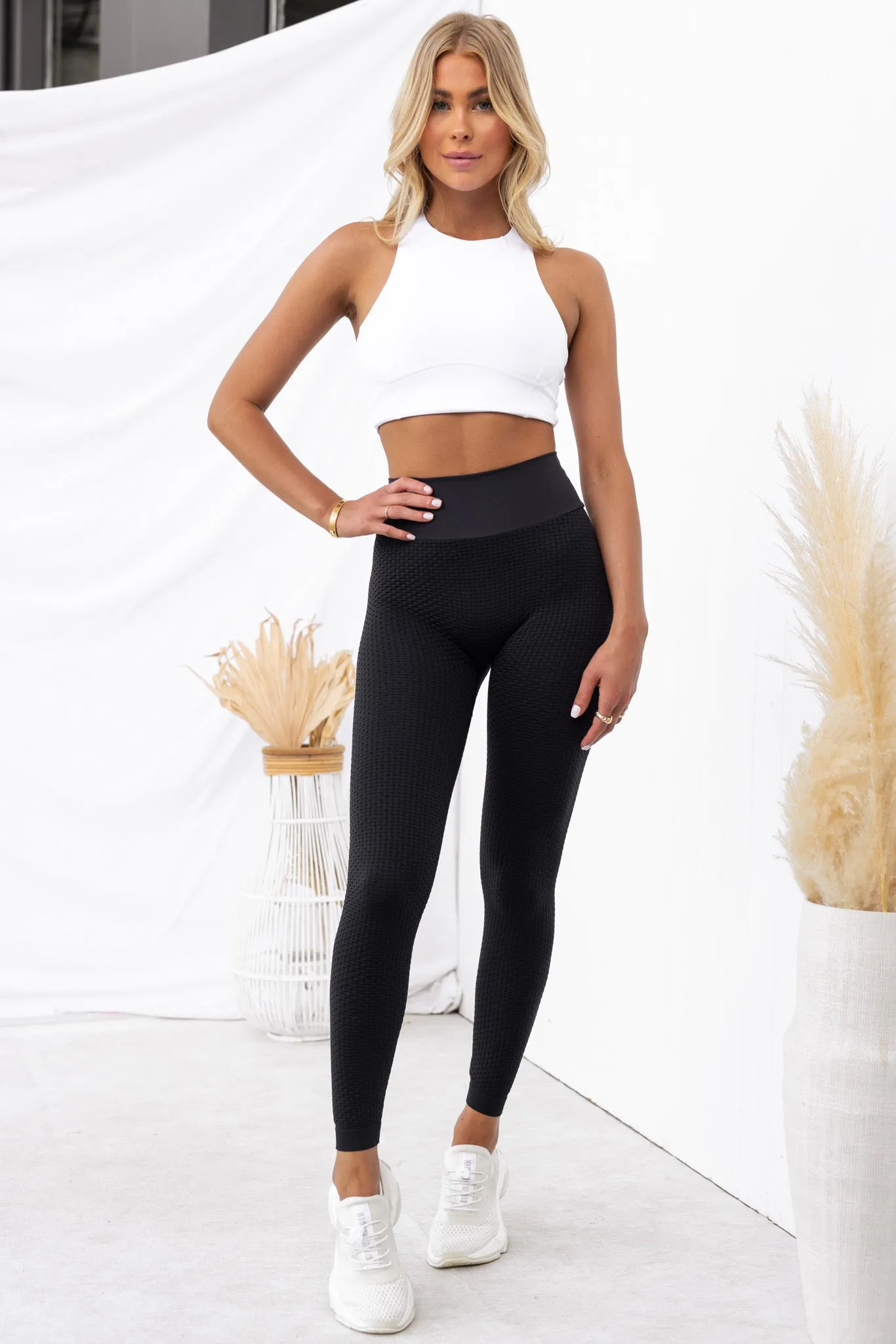 Honeycomb Scrunch Seamless Leggings - Black