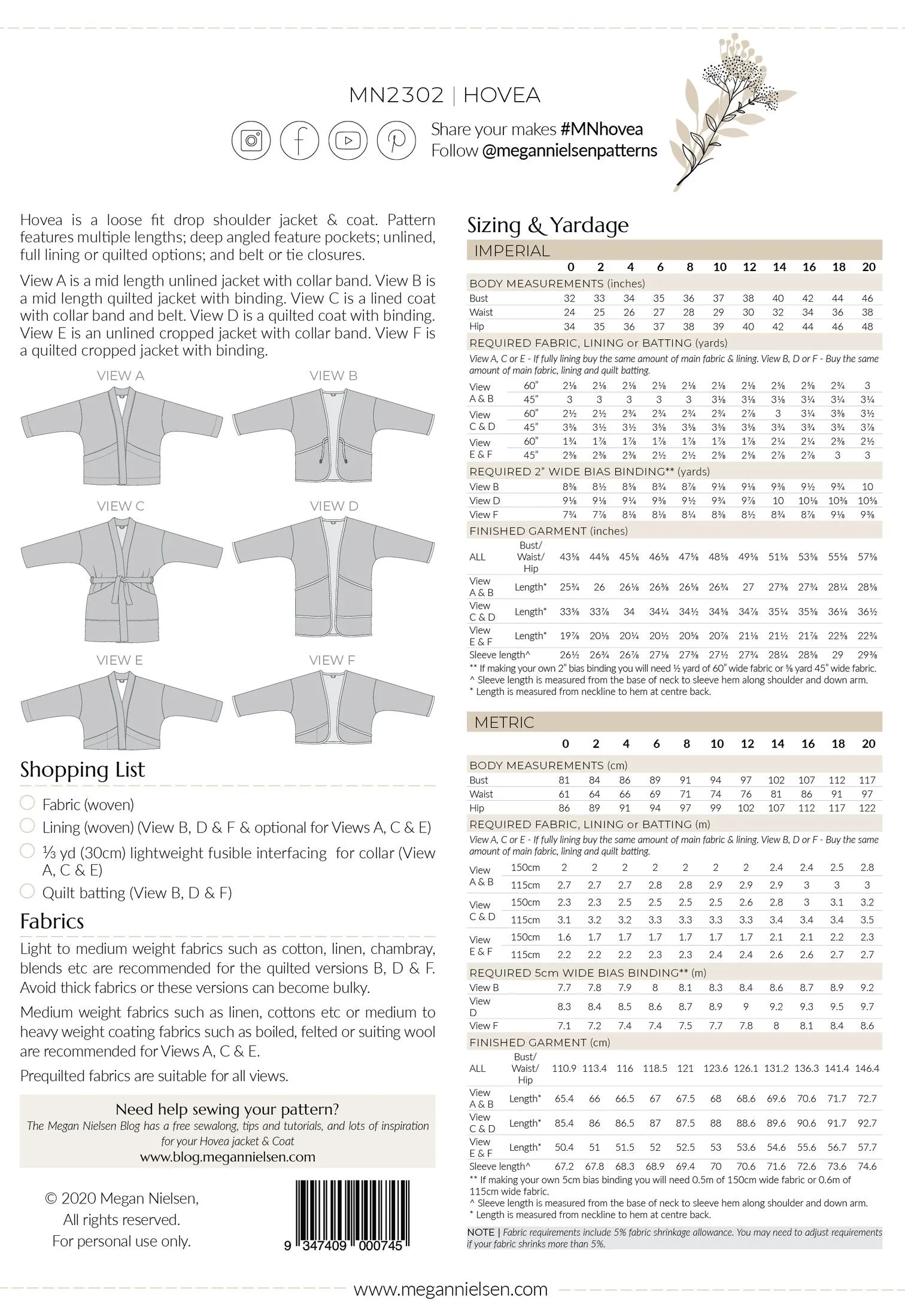 Hovea Quilt Jacket -- Garment Making Class