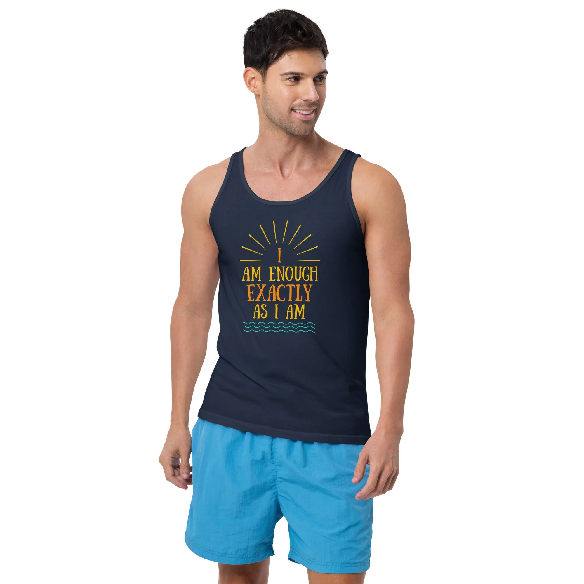 I AM ENOUGH VINTAGE Inspirational Graphic Positive Hip Tank Top for Men