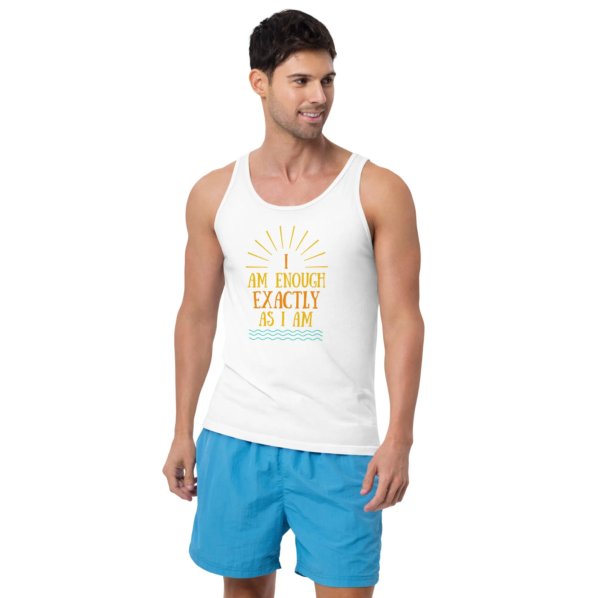 I AM ENOUGH VINTAGE Inspirational Graphic Positive Hip Tank Top for Men