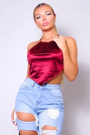 Jazmin Burgundy Sexy Spaghetti Strap Halter Scarf Top