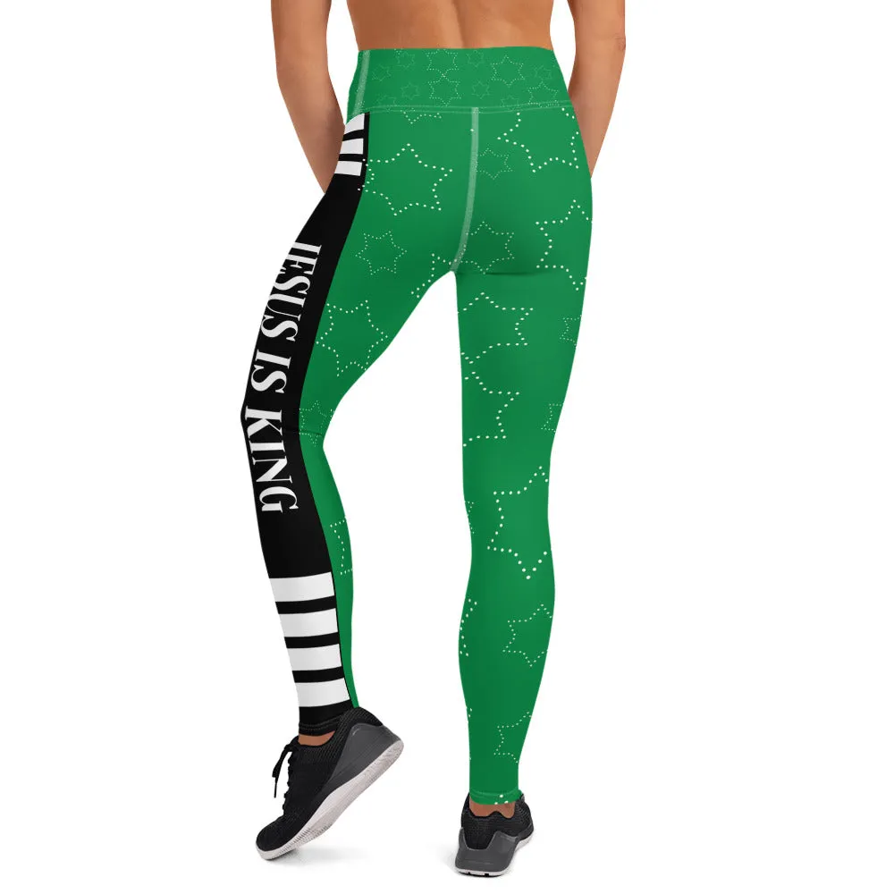 JESUS IS KING Green Leggings