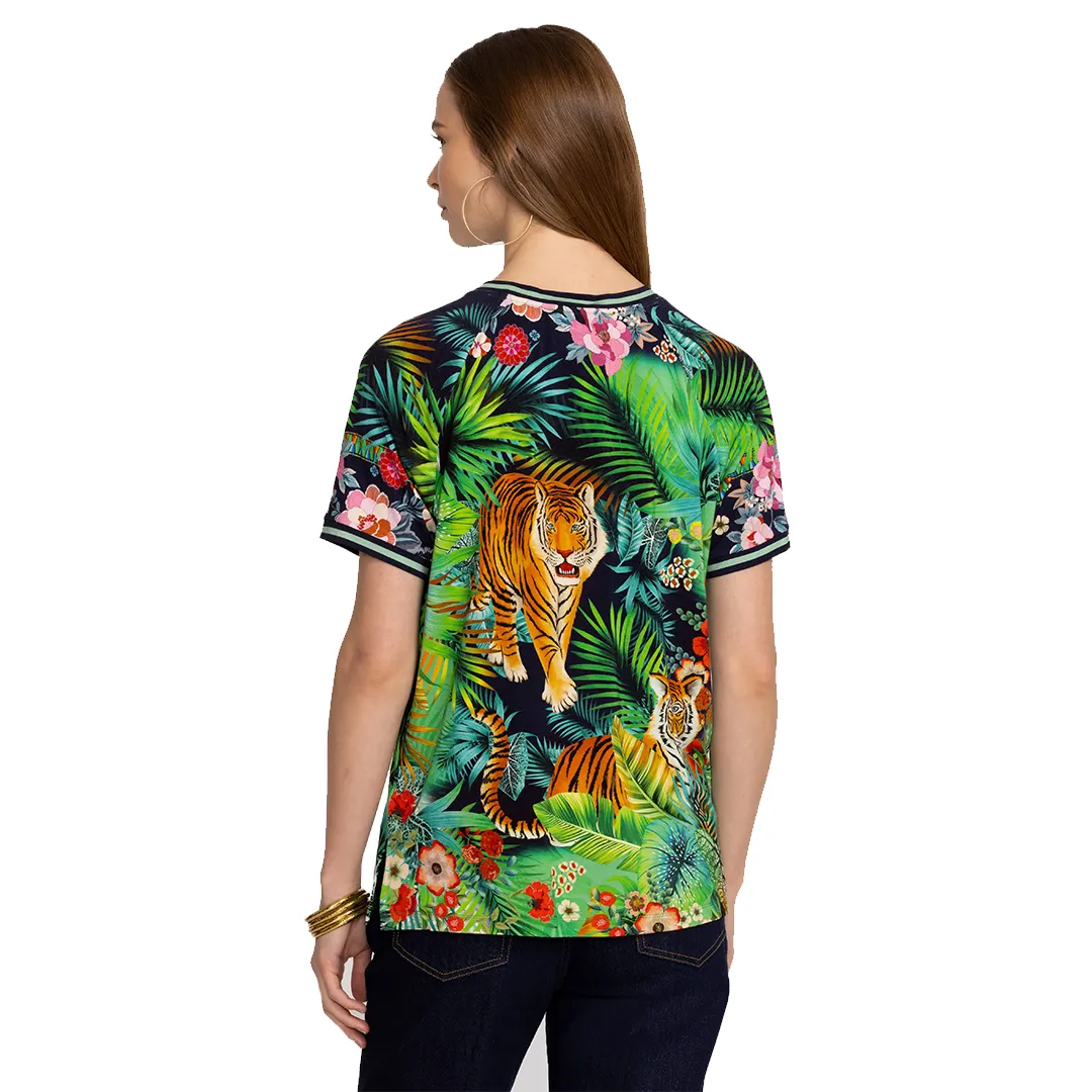 Johnny Was Janie Favorite Raglan Tee Swing Tigres Wild Green Blue Top Shirt NEW