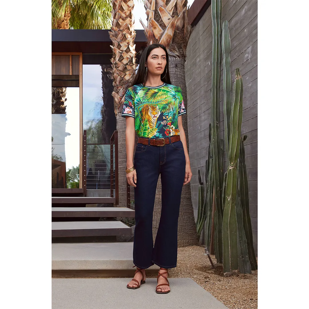 Johnny Was Janie Favorite Raglan Tee Swing Tigres Wild Green Blue Top Shirt NEW