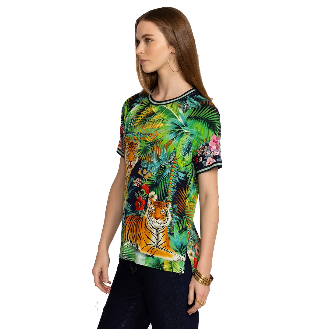 Johnny Was Janie Favorite Raglan Tee Swing Tigres Wild Green Blue Top Shirt NEW