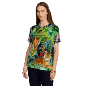 Johnny Was Janie Favorite Raglan Tee Swing Tigres Wild Green Blue Top Shirt NEW