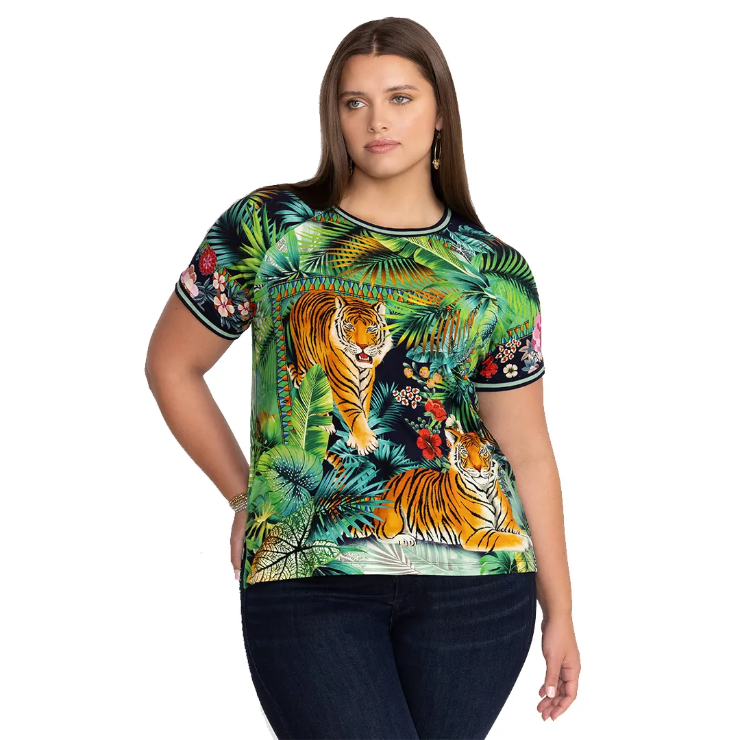 Johnny Was Janie Favorite Raglan Tee Tigres Plus Floral Green Top Shirt 1X NEW