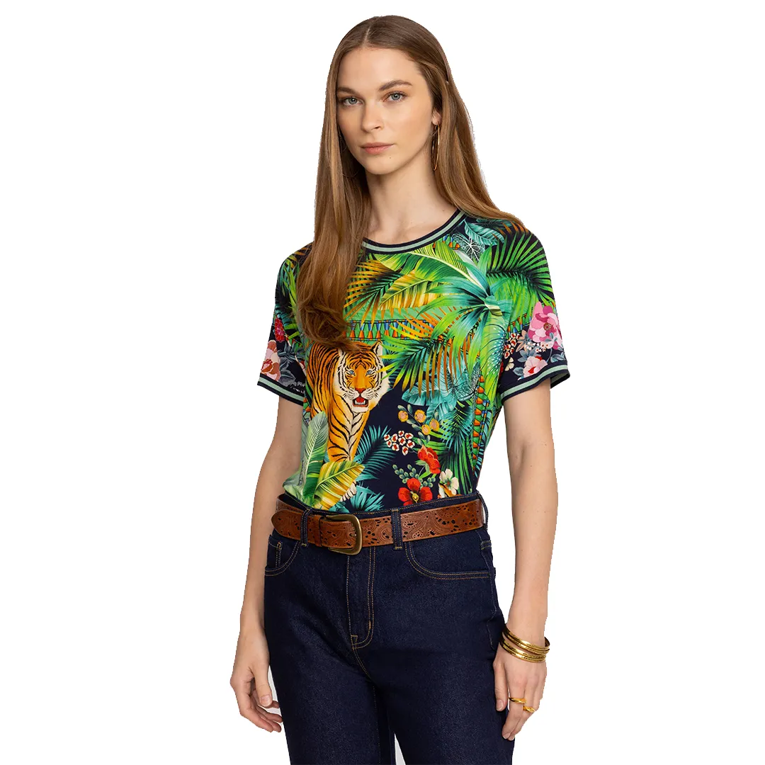 Johnny Was Janie Favorite Raglan Tee Tigres Plus Floral Green Top Shirt 1X NEW