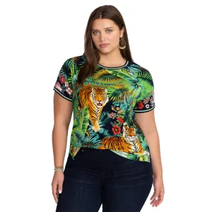 Johnny Was Janie Favorite Raglan Tee Tigres Plus Floral Green Top Shirt 1X NEW