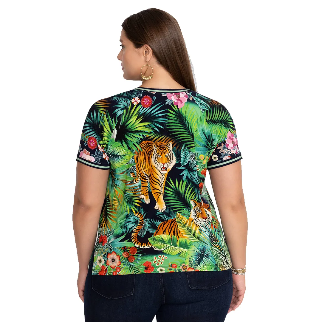 Johnny Was Janie Favorite Raglan Tee Tigres Plus Floral Green Top Shirt 1X NEW