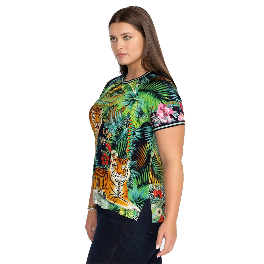 Johnny Was Janie Favorite Raglan Tee Tigres Plus Floral Green Top Shirt 1X NEW