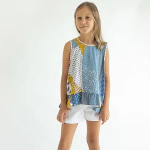 Joyous & Free Golden Girl Blanket Print Ruffle Tank