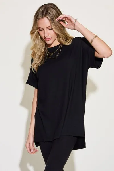 Kennedy Full Size Short Sleeve Slit T-Shirt and Leggings Lounge Set