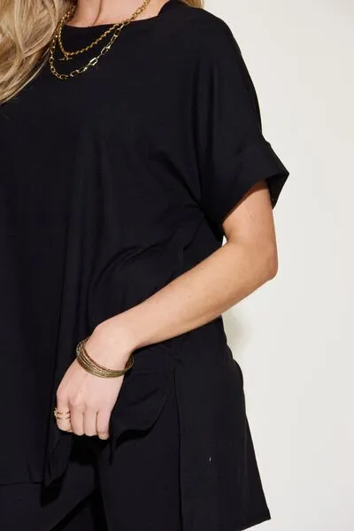 Kennedy Full Size Short Sleeve Slit T-Shirt and Leggings Lounge Set