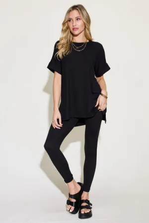 Kennedy Full Size Short Sleeve Slit T-Shirt and Leggings Lounge Set