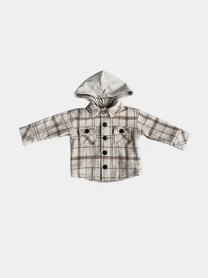 Kid's Hooded Shacket - Toffee Beige