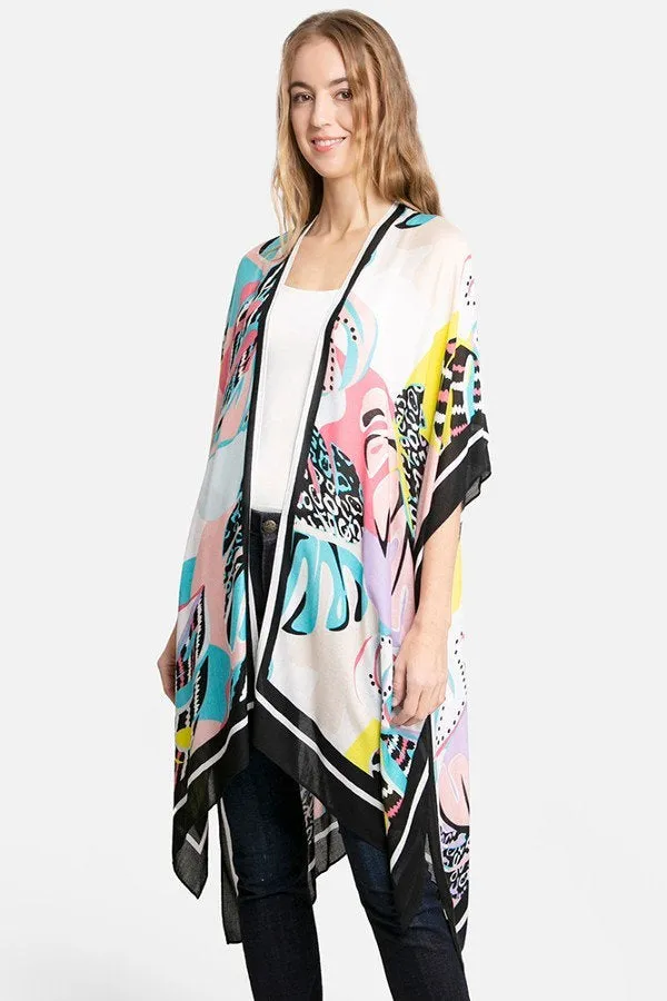 Kimono Cardigan with Bohemian Leaf Print for Spring summer