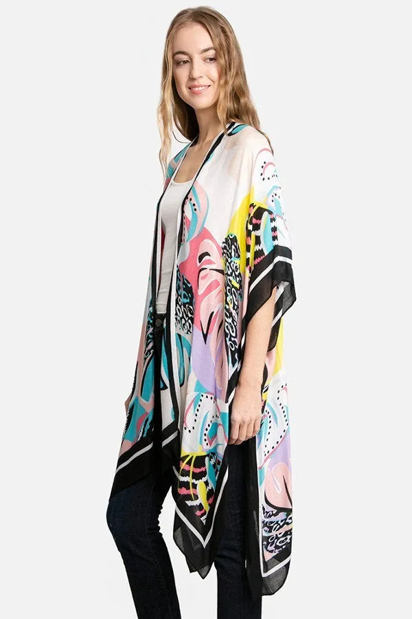 Kimono Cardigan with Bohemian Leaf Print for Spring summer