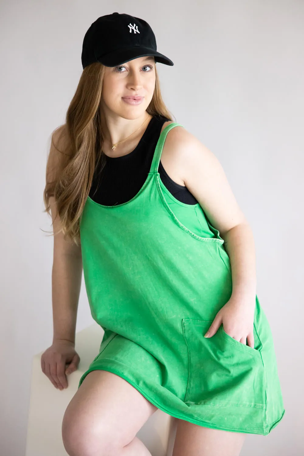 Knit Mini Dress with Shorts for Women in Green | ND31251-GREEN