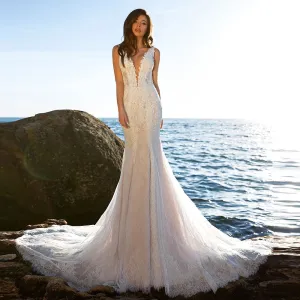 Lace Mermaid Wedding Dress Deep V-neck