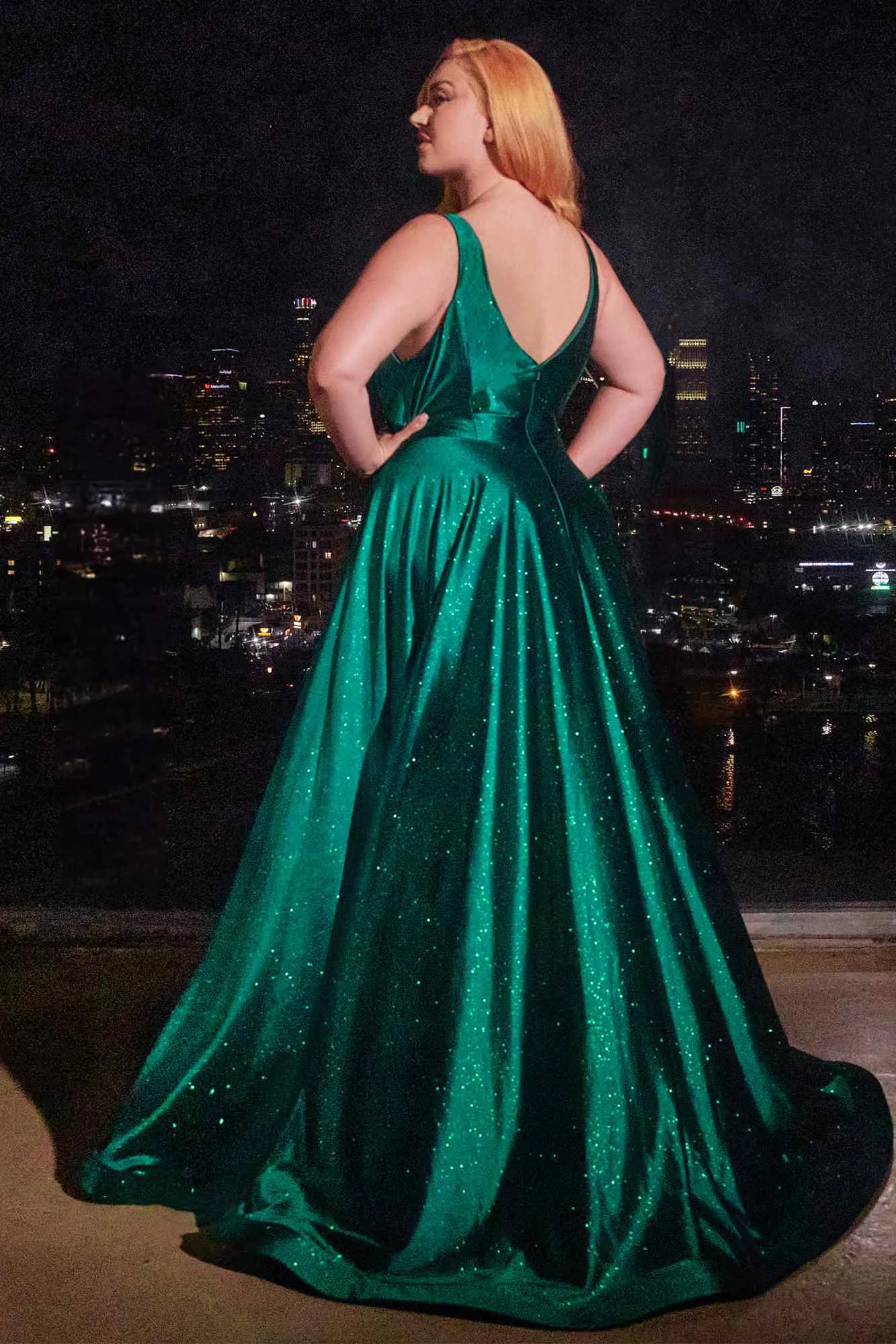 Ladivine CC2349C Long Glitter Stretch Satin A-Line Evening Gown
