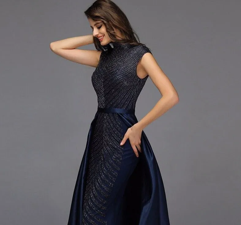 Latest Design Red High Neck Evening Dresses Dubai Sleeveless Beading Luxury Formal Dress