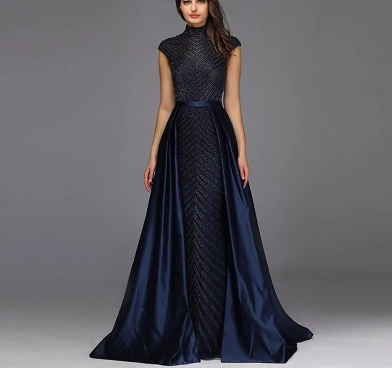 Latest Design Red High Neck Evening Dresses Dubai Sleeveless Beading Luxury Formal Dress