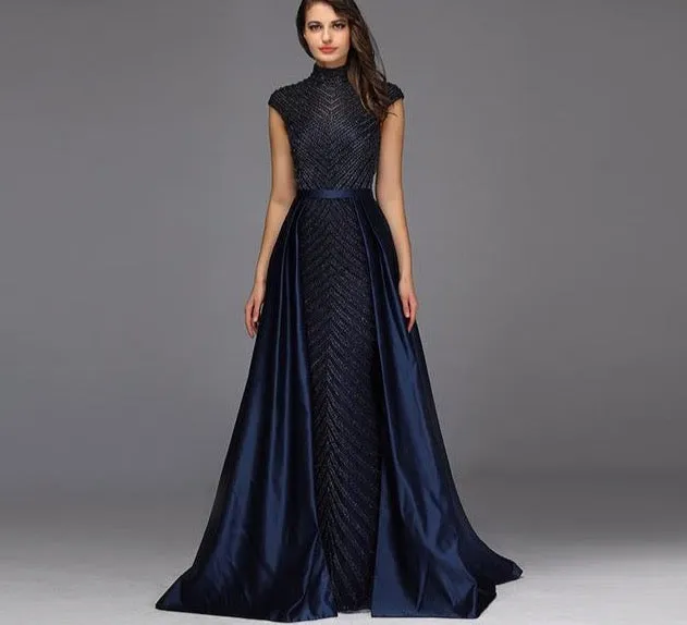 Latest Design Red High Neck Evening Dresses Dubai Sleeveless Beading Luxury Formal Dress