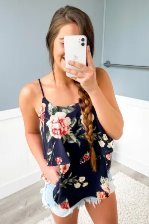 Leaning On You Floral Tank Top- Deep Navy