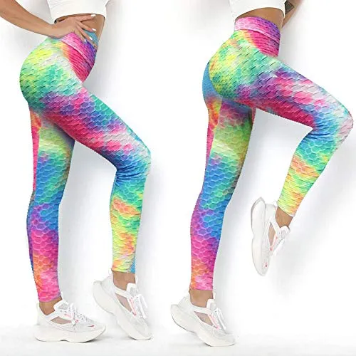 Leggings for Women Butt Lift - Scrunch Booty Lifting TikTok Workout Yoga Pants (Unicorn Tie Dye Leggings, L/XL)