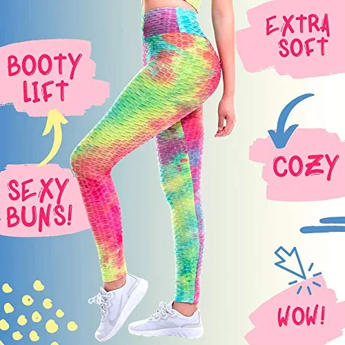 Leggings for Women Butt Lift - Scrunch Booty Lifting TikTok Workout Yoga Pants (Unicorn Tie Dye Leggings, L/XL)