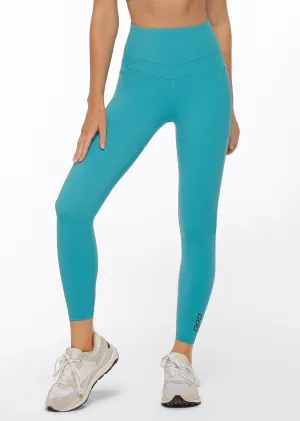 Lorna Jane Stomach Support Zip Phone Pocket Ankle Biter Leggings - Aqua Buzz