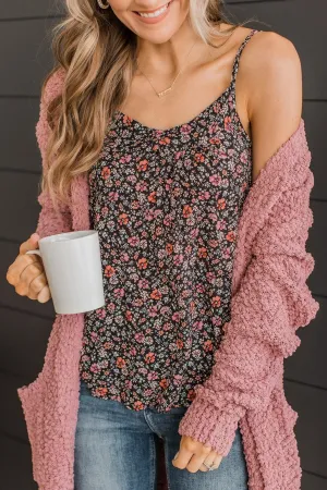 Lost In The Flowers Tank Top- Black & Pink