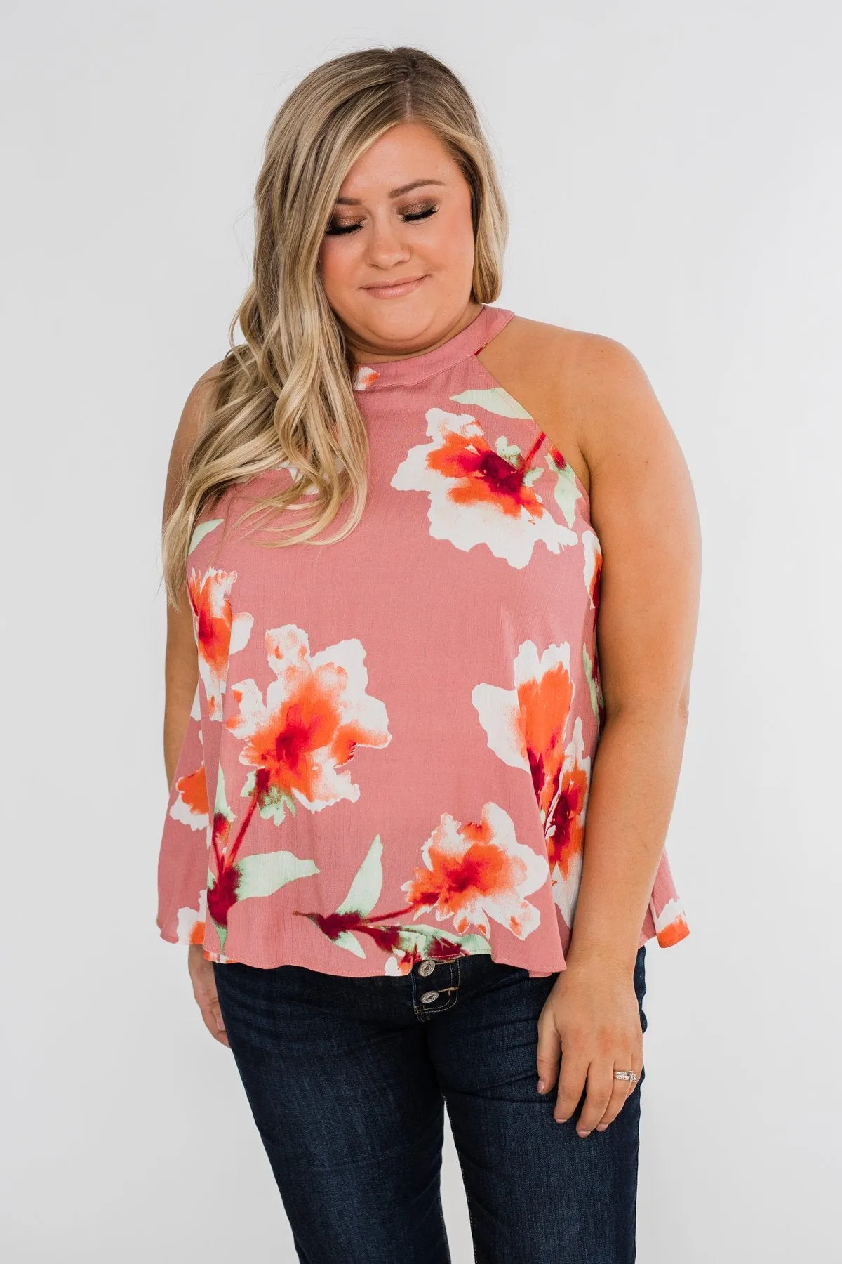 Love At Last Floral Halter Tank Top- Mauve