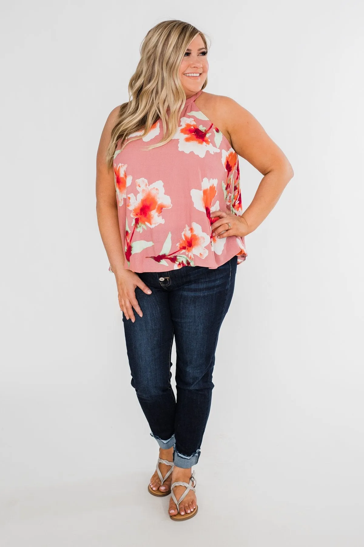 Love At Last Floral Halter Tank Top- Mauve