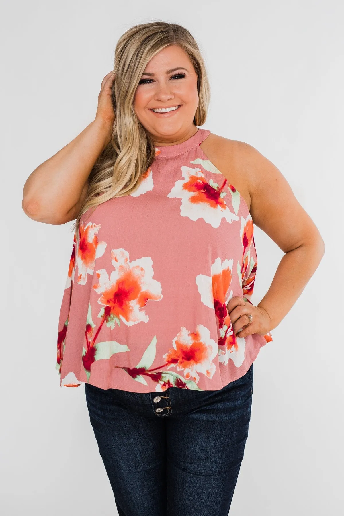 Love At Last Floral Halter Tank Top- Mauve