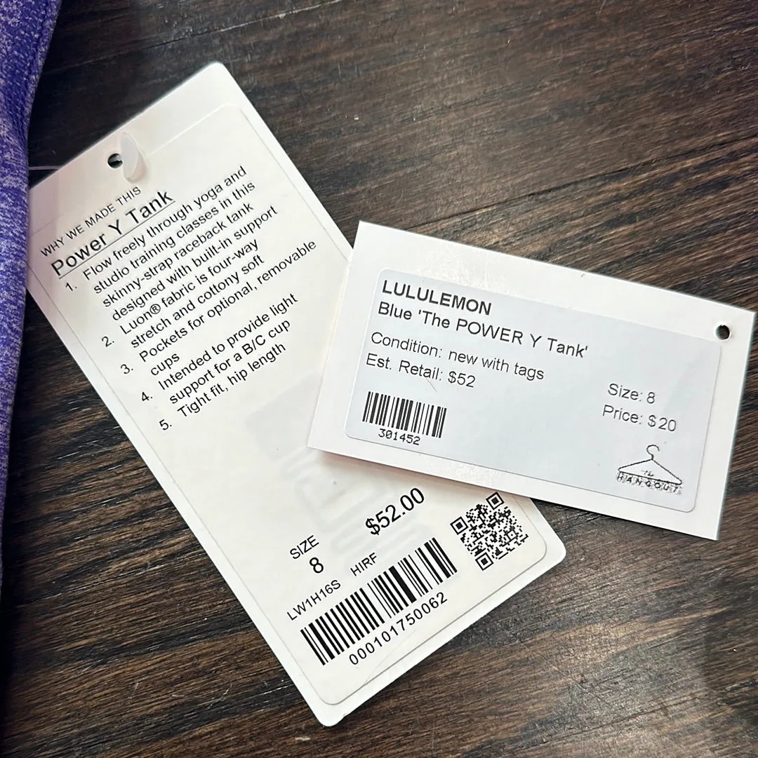 Lululemon Blue 'The POWER Y Tank'