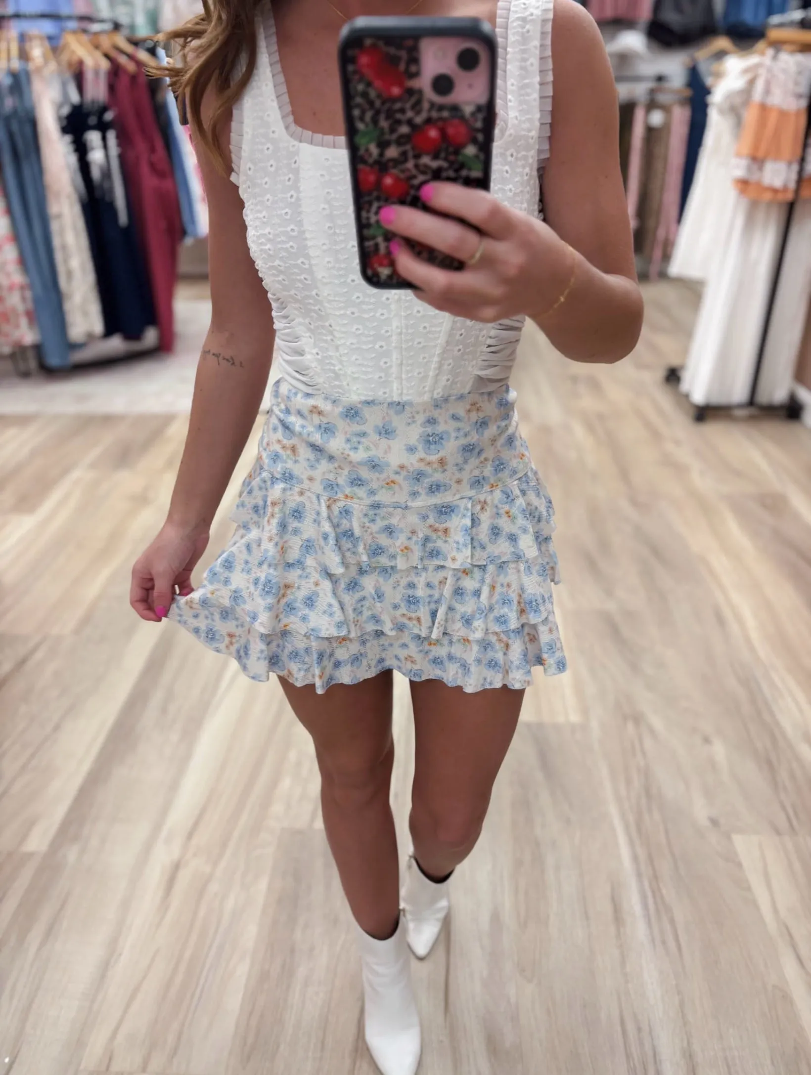 Maria Pointelle Floral Athletic Tiered  Skirt